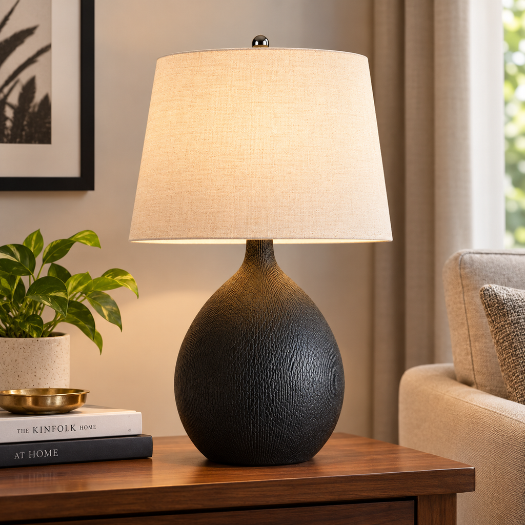 True Fine 22" Matte Black 3-Way Table Lamp